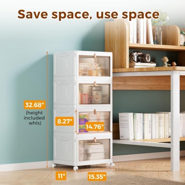 4-Tier Stackable Storage Bins with Lids – 23QT Heavy-Duty Closet Organizers on Wheels for Bedroom, Garage, or Laundry Room