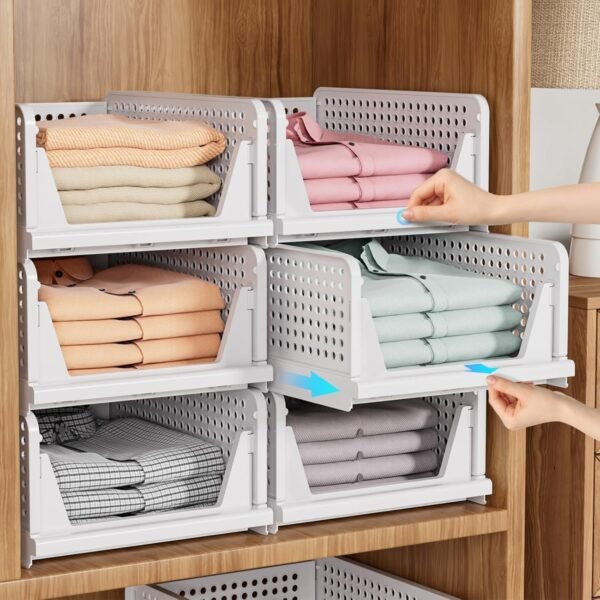 5 Pack Stackable Closet Storage Baske