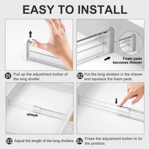 Expandable Drawer Dividers – 12.6” to 22.8” Adjustable Kitchen Drawer Organizers for Utensils, Cutlery, Spoons & Cooking Tools