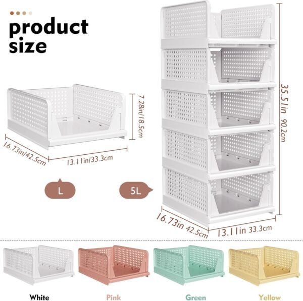 5 Pack Stackable Closet Storage Baske