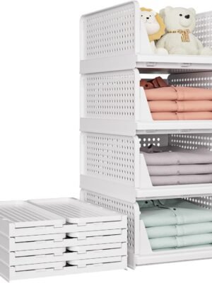 5 Pack Stackable Closet Storage Baske