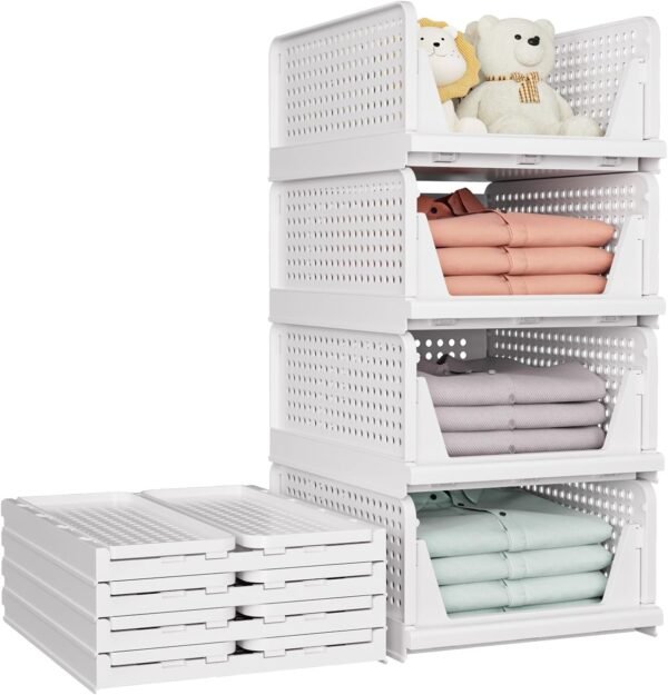 5 Pack Stackable Closet Storage Baske