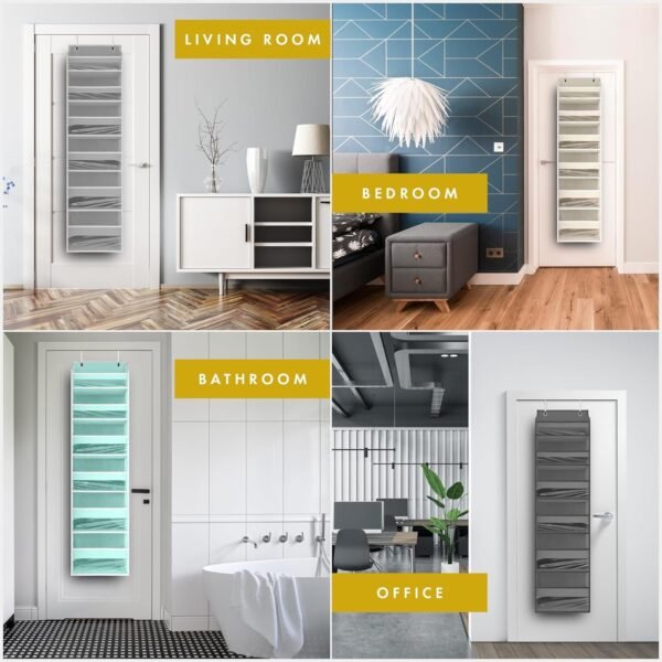 THEORY 1 PC Heavy Duty Over the Door Organizer 55x14x6.7, 6 Large Front & 12 Side Pockets